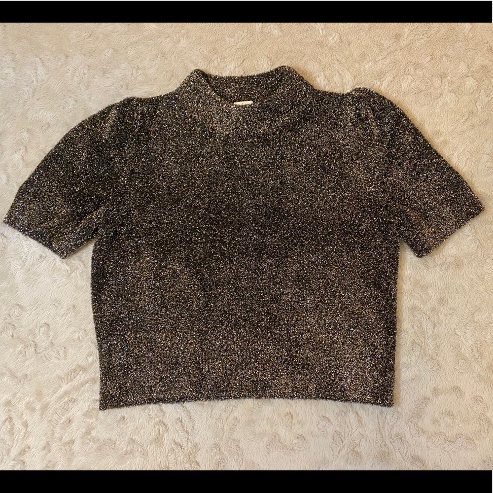 Kate Spade Metallic Textured Short Sleeve Sweater